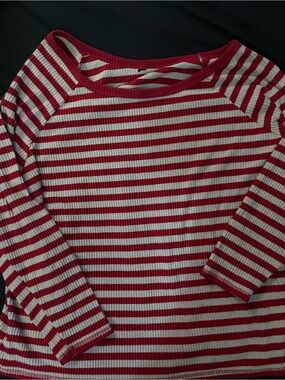 Red and White Striped Ribbed Top